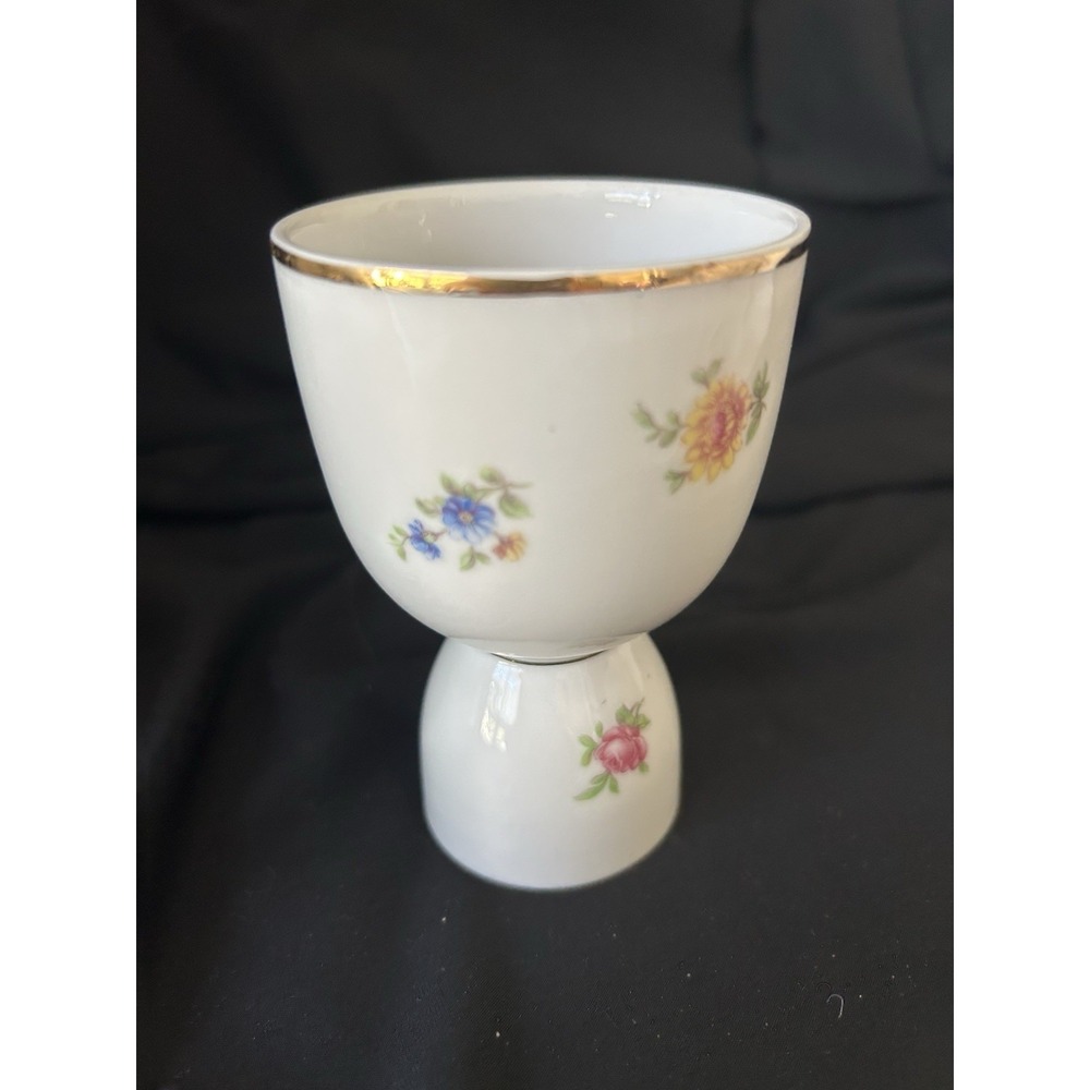 Crown Staffordshire Rose Double Egg Cup Gold Trim Flowers PO33
